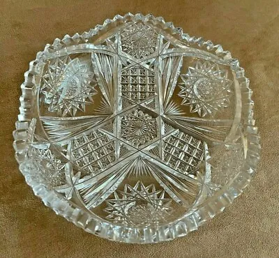Buy Cut Glass Round Dish Trinket Bowl 7  Vintage Geometric Pattern Star • 23.30£