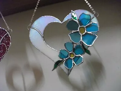 Buy Stained Glass Ivory Coloured Pearlescent Forget-me-not Heart Window Decorations • 24£