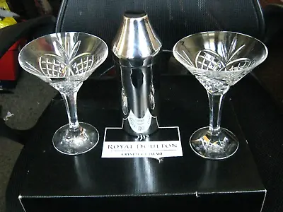 Buy Royal Doulton Crystal “CIDESE” Martini Glasses + Cocktail Shaker Set In Box • 29.99£