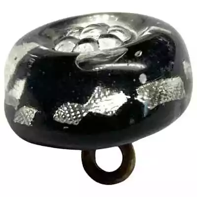 Buy 9/16  Brilliant 19thC Black Glass Swirlback Paperweight Button Foiled Berry Top • 3.67£