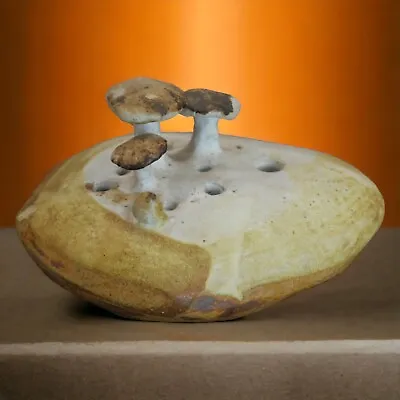 Buy Circa 1970 Contemporary Stoneware Art Pottery Mushrooms On Rock Weed Pot Vessel • 144.57£