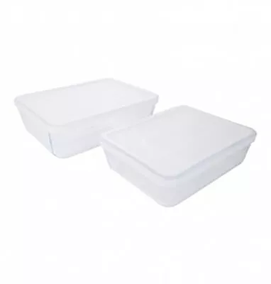 Buy Pyrex Rectangular Storage Glass Dish With Lid 1.5L ,2.6L Set Of 2 Pieces - Clear • 17.41£