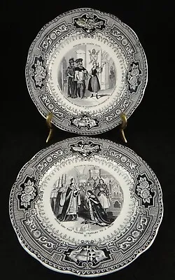 Buy Antique French Gien 2pc B&W Plate Set, 7 ¾” Joan Of Arc Scenes # 3 And #9 • 57.63£