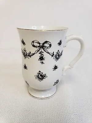 Buy Royal Victoria Fine Bone China Mug Cup White W/ Black Floral Bow Made In England • 8.52£