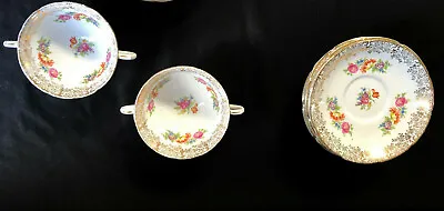 Buy  Set Of 2 Collingwoods Bone China Floral Gilded Soup Coupes With Saucers  • 18.50£