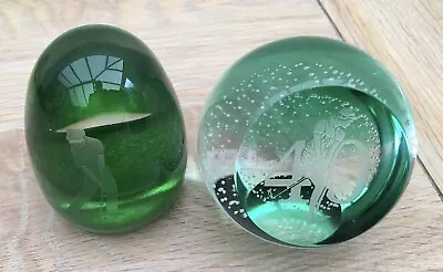 Buy 2 Etched Glass Paperweights Golfers Caithness & Other • 6£