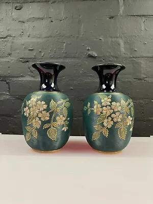 Buy Lovatts Art Deco Langley Mill Pair Rare Vases Perfect 7.75  Green Gold Flowers • 99.99£