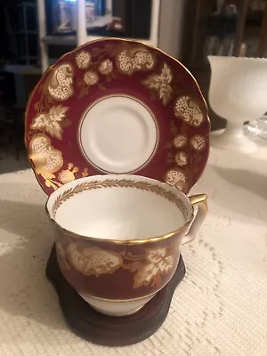 Buy Crown Staffordshire A13878 Fine Bone China Burgundy & Gold Cup And Saucer Set • 23.66£