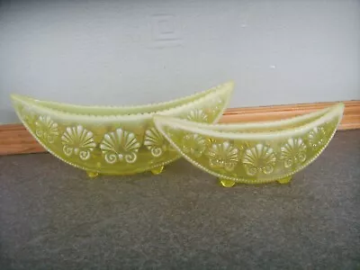 Buy 2 Davidson Vaseline Glass Pearline Yellow Posy Troughs Victorian Rare Exc. Cond. • 16£