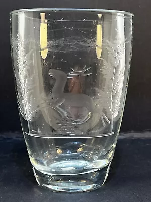 Buy Vintage  Scandinavian Art Glass Crystal Vase Etched With Deer Scene (P-224 92) • 12.50£