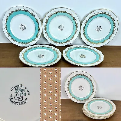 Buy Set Of Five Vintage Foley Plates Bread And Butter Turquoise 8’’ Bone China 50s • 35.20£