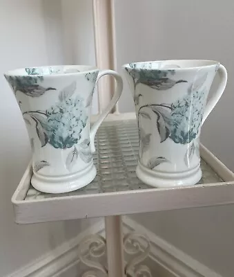 Buy ☆LAURA ASHLEY☆ Pair Of 2 China Hydrangea White Blue Grey Floral Coffee Mugs VGC • 15£