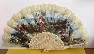 Buy Spanish Hand Held Fan With Lace Trim • 4.95£