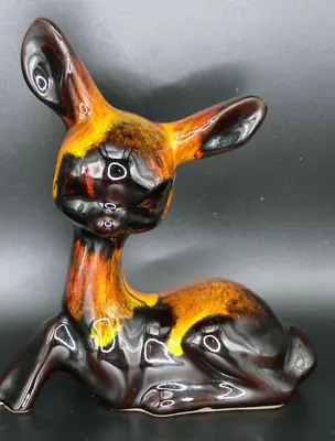 Buy Blue Mountain Pottery Deer 16cm H.Red/Orange Black Drip Glaze. • 9.50£