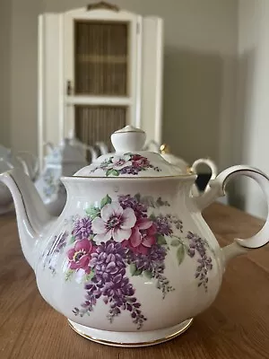 Buy Vintage Sadler Pink And Purple Floral English China Teapot • 25£
