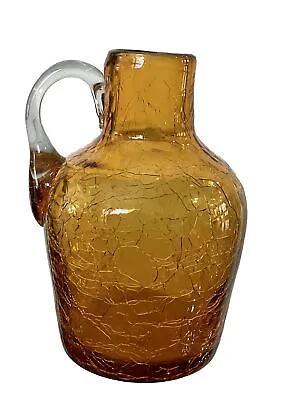 Buy Crackle Glass Handblown Amber Jug 4  Tall • 12.31£
