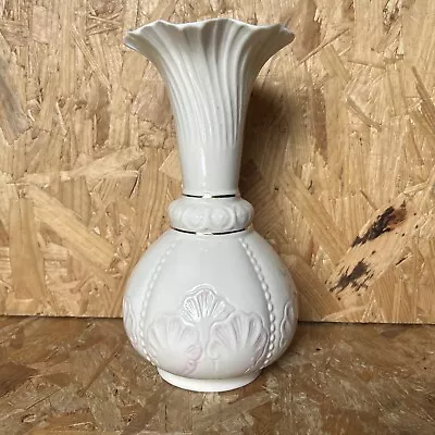 Buy Vintage 1980s Belleek Pottery Rossmore Vase - Pink Blush Scallop & Gold - 22.5cm • 9.99£