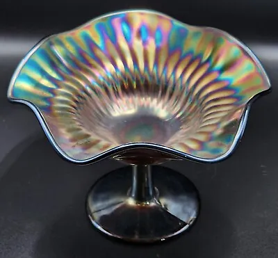 Buy Northwood Rainbow Compote Amethyst Carnival Glass Electric Iridescence • 38.42£
