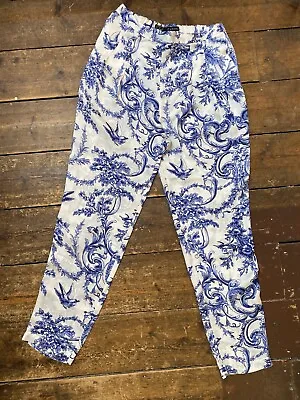 Buy Zara Summer Trousers Size XS 6-8 Blue Willow China Pattern  • 7£