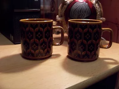 Buy Pair Of Vintage Hornsea Pottery Heirloom Pattern Mugs In Brown - NEW! • 40£