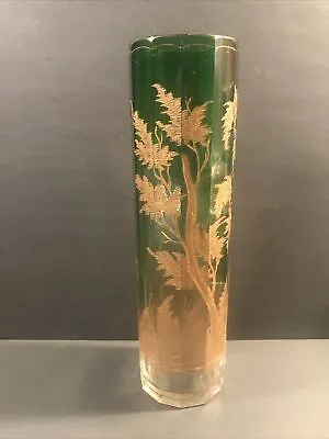 Buy Antique Bohemian Moser Glass Vase/Green Color/Engraved/Gold/Czech C.1920/Deer • 452.13£