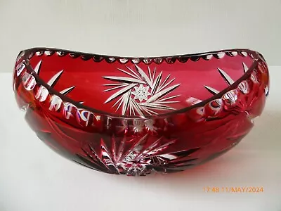 Buy Vintage Ruby Red Cut To Clear Glass Dish Bowl Vase Star Pattern - Bohemian? • 18£