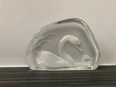 Buy Mats Jonasson Sweden Glass Swan And Cygnet Paperweight. Hand Signed Collectible. • 25£