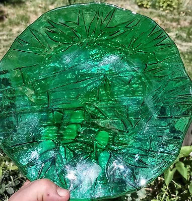 Buy Emerald Green Art Glass Decorative Serving Plate Console Bowl Bamboo Design.  • 24.08£