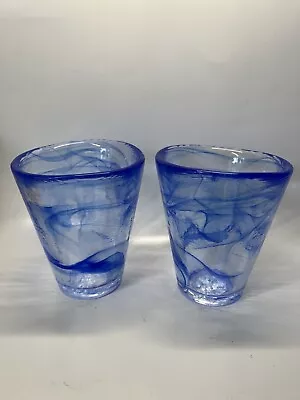 Buy Pair Of Kosta Boda Cobalt Blue Glass Tumblers By Ulrica Hydman Vallien • 29.99£