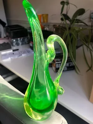 Buy Green Glass Jug Or Vase Possibly Vintage And Heavy For Size  • 10£