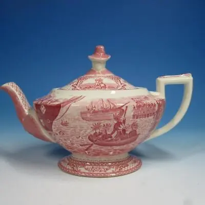 Buy Crown Ducal China - Pink Colonial Times Transferware Collector Teapot • 77.85£
