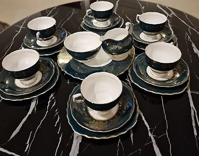 Buy Tea Set Colclough Bone China Forest Green Gold X 21  Pieces Made In England • 90£