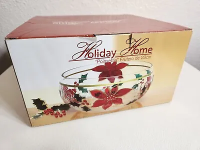 Buy Vintage Crackle Glass Large Serving Display Bowl Holiday Poinsettia Hand Painted • 12.29£