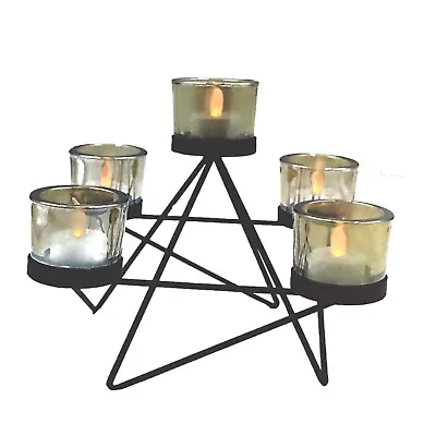Buy Black Metal Contemporary Candles Holder Stand Ornate Glass Table Home Decor Gift • 15.95£