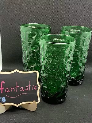 Buy 3  Retro Deco Vintage Anchor Hocking~emerald Green Pebbled Glass Water Tumblers • 11.38£