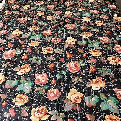 Buy Black Chintz Curtain Fabric ‘Summer Meadow’ Floral Cottagecore - Wemyss RRP £32 • 5.99£