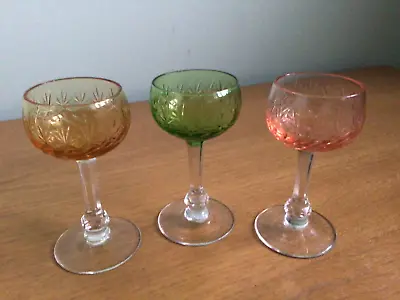Buy Bohemian Set Of 3 Harlequin Etched Hock Wine Glasses With Short Faceted Stems • 17.49£