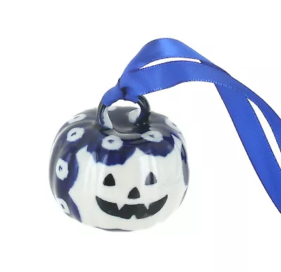 Buy Blue Rose Polish Pottery Dots Pumpkin Ornament • 18.78£