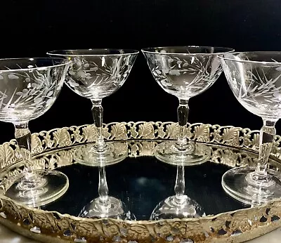 Buy Vintage Champagne Coupe Etched Wheat Mid Century Cocktail Glasses Martini Set 4 • 40.28£