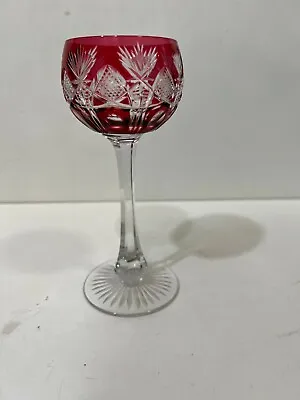 Buy Vintage Cranberry Cut To Clear Crystal Wine Hock Goblet, 7 1/4  Tall, 3 1/4  W • 75.71£