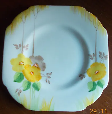 Buy Abj Grafton Art Deco Floral Square China Tea Plate • 10£