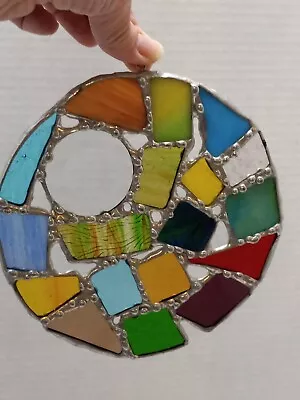 Buy Leaded Round Abstract Stain Glass Suncatcher.  7x7 • 23.62£