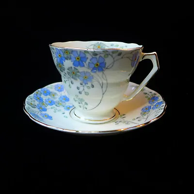 Buy Cup & Saucer Set Radfords Fenton Trent Bone China Blue Floral Footed Scalloped • 33.19£