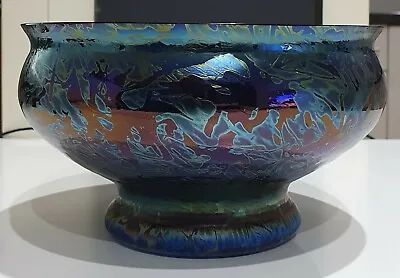 Buy Vase Royal Brierley Glass Cobalt Blue Iridescent Fruit Bowl Studio Range RB4 • 45.31£