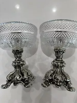 Buy Antique CANDLE HOLDER DEKRA LEADED CRYSTAL HAND CUT GLASS CANDLESTICKs (2) 6 In. • 48.20£