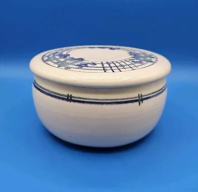 Buy The Clay Goose Art Pottery Lidded Bowl Blue & White Hand Painted Iris Design  • 27.94£