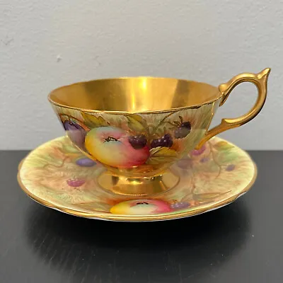 Buy Aynsley Orchard Fruit Gold Tea Cup And Saucer English Bone China England • 118.39£