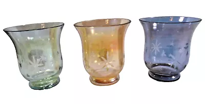 Buy Votive Candle Holder Iridescent Glass Etched Starburst, 4 , Set Of 3 • 14.39£