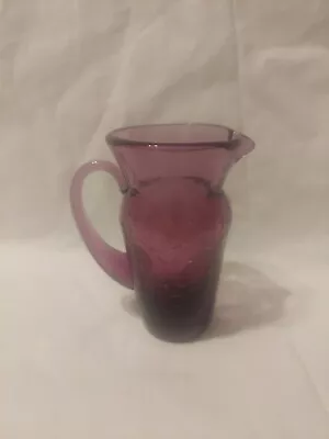 Buy (C2) Vintage Hand Blown Purple Crackle Glass Pitcher With Handle 4  • 9.65£