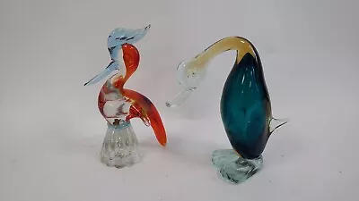 Buy Glass Blown Art Ornaments X 2 Murano Style - Duck And Parrot - Approx 19cm Tall  • 9.99£